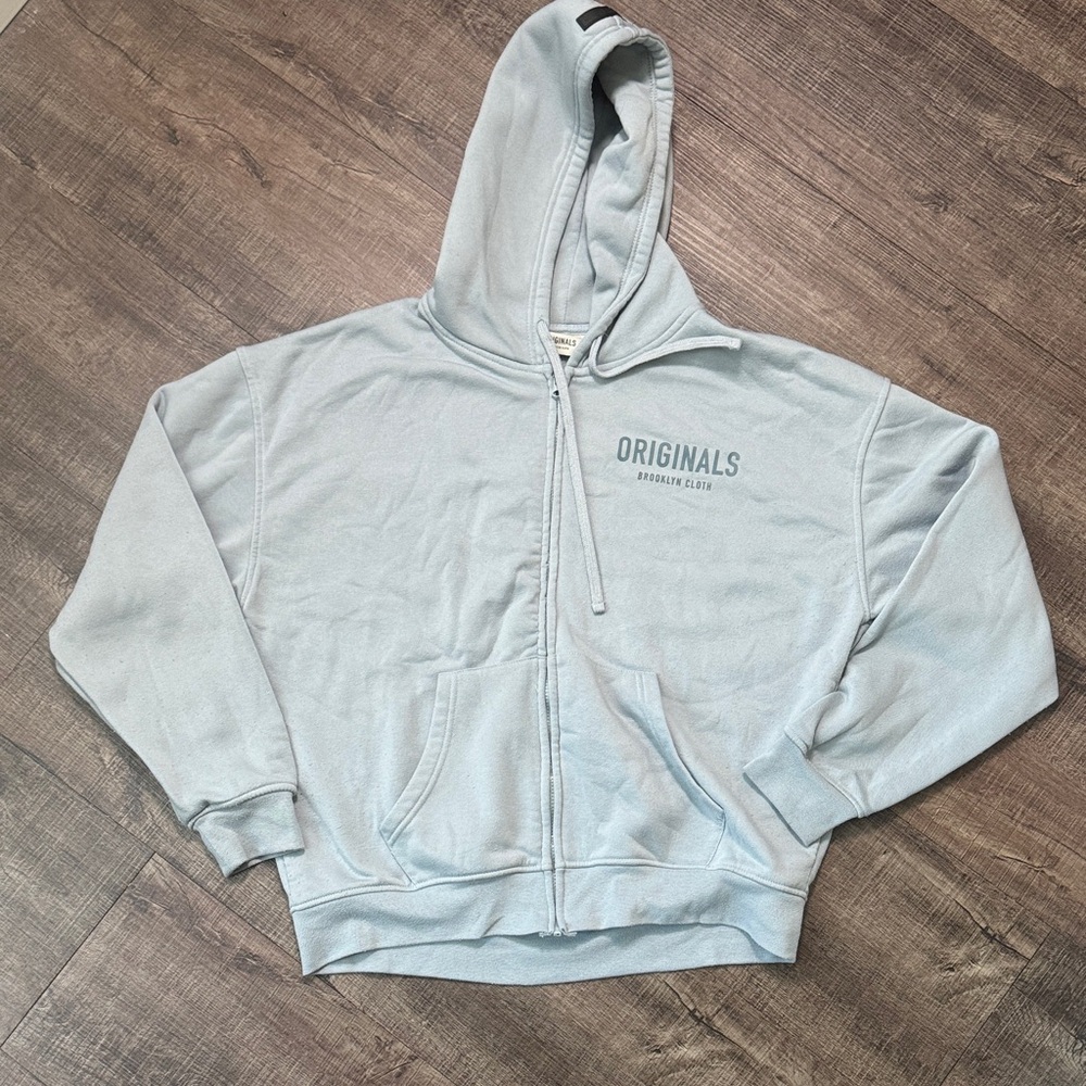 Light Blue 'ORIGINALS' Zip Hoodie with Hood and Pockets